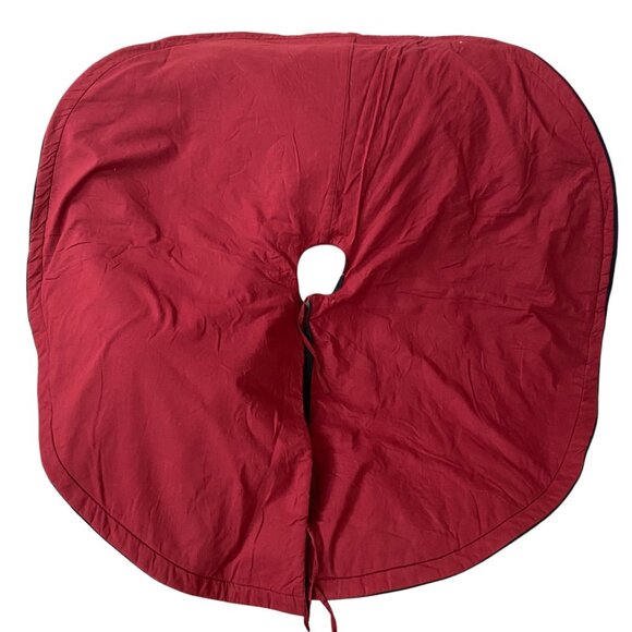 Vintage Christmas Tree Skirt Santa & Snowmen Felt Applique Red Blue 42" - Picture 2 of 3